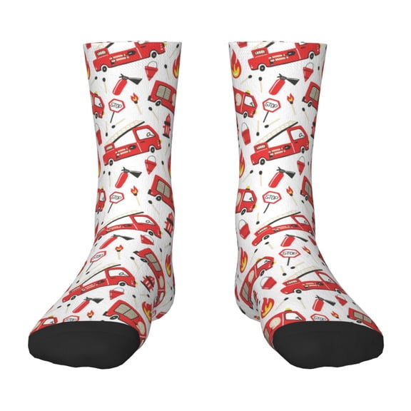 Uemuo Fire Truck Printed Kids Boys Socks Seamless Crew Socks Crazy Funny Athletic Sport Socks for Children