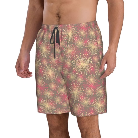 Uemuo Fireworks1 Pattern Men's Swim Trunks Hawaiian Beach Bathing Suit Swimsuits Beach Quick-Dry Shorts with Pockets-X-Large
