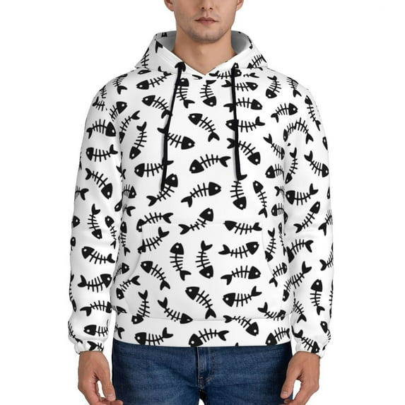 Uemuo Fish Bone Pattern Men's Hoodie - Casual Pullover Hoodie with Kangaroo Pocket, Stylish Hooded Sweatshirt for Everyday Wear-3X-Large