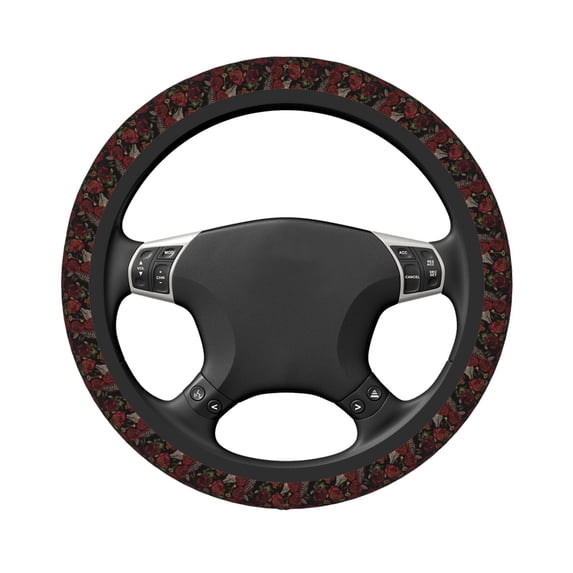 Uemuo Fishbone Rose Printed Car Elastic Steering Wheel Cover - Universal Car Accessory for Diverse Cars Anti-Slip, and Comfortable- 15"