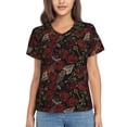 thumbnail image 1 of Uemuo Fishbone Rose Printed Women's Classic V-Neck T-Shirt - Soft, Breathable, Moisture-Wicking, Perfect for Casual, Office, Travel, and Everyday Wear-Large, 1 of 5