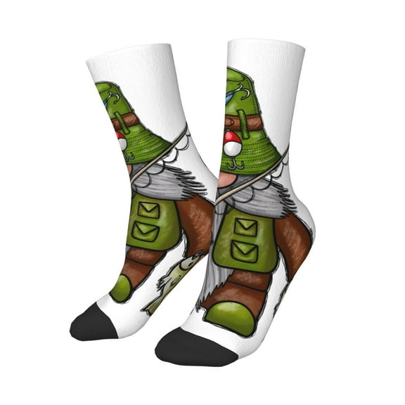 Uemuo Fishing Gnome Printed Kids Boys Socks Seamless Crew Socks Crazy Funny Athletic Sport Socks for Children