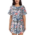 thumbnail image 1 of Uemuo Flamingo And Zebra Pattern Women's Short-Sleeved Pajama, Button-Front Loungewear, 2-Piece Summer Sleepwear, Elastic Drawstring Shorts-Medium, 1 of 7