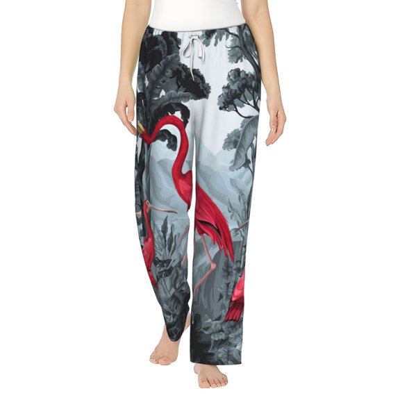 Uemuo Flamingo On The Jungle Pattern Women's Wide Leg Palazzo Lounge Pants with Pockets Light Weight Loose Comfy Casual Pajama Pants-Small