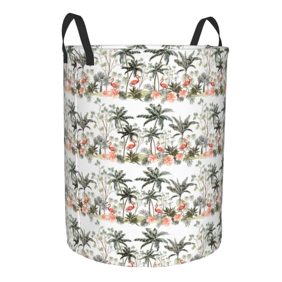 Uemuo Flamingo Palm Trees Pattern Circular Laundry Hamper Basket with handles,Collapsible laundry basket,Large capacity laundry hamper,Laundry Organizer-