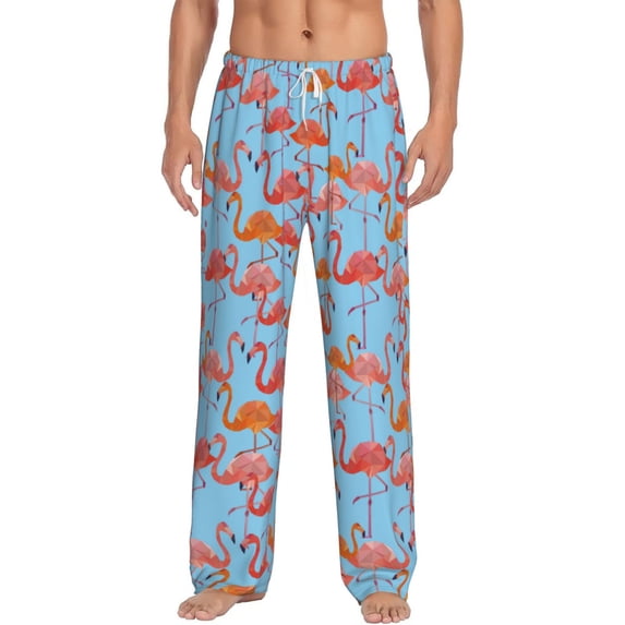 Uemuo Flamingo Pattern Men's Wide Leg Palazzo Lounge Pants with Pockets Light Weight Loose Comfy Casual Pajama Pants-Medium