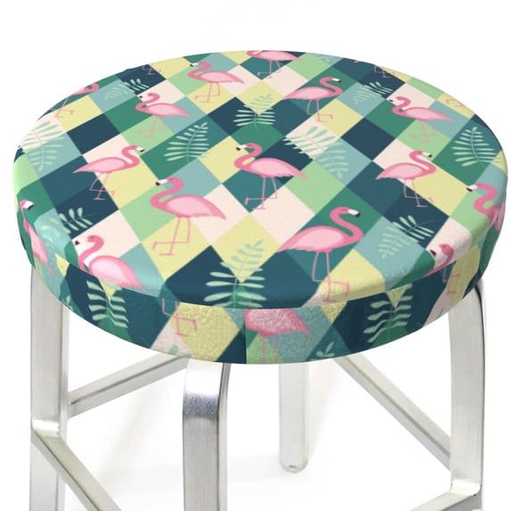Uemuo Flamingo Pattern Round Bar Stool Seat Covers Washable Stool Cushion Slipcover Elastic Bar Chair Covers-13 inch