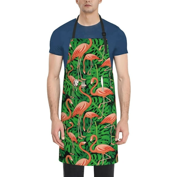 Uemuo Flamingo Pattern Waterproof Apron Adjustable Dishwasher Apron- Apron for Women Men Heavy Duty Work Apron for Dishwashing Chemical Lab