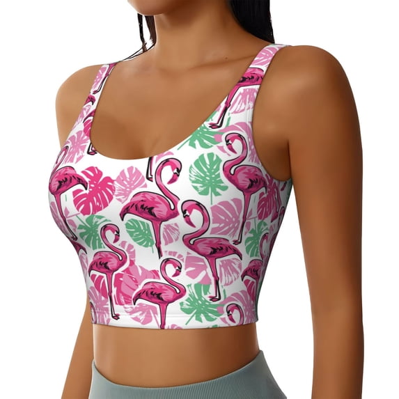 Uemuo Flamingo Pattern Women's Sports Bra - High Impact Support, Breathable, and Comfortable Athletic Bra for Running, Yoga, and Workouts