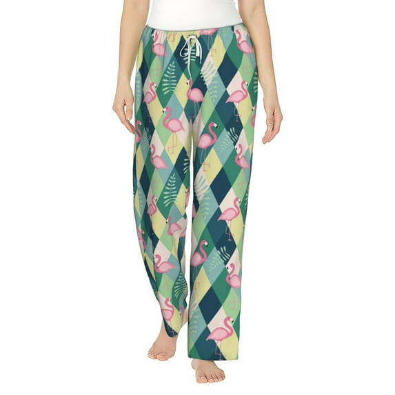 Uemuo Flamingo Pattern Women's Wide Leg Palazzo Lounge Pants with Pockets Light Weight Loose Comfy Casual Pajama Pants-Large