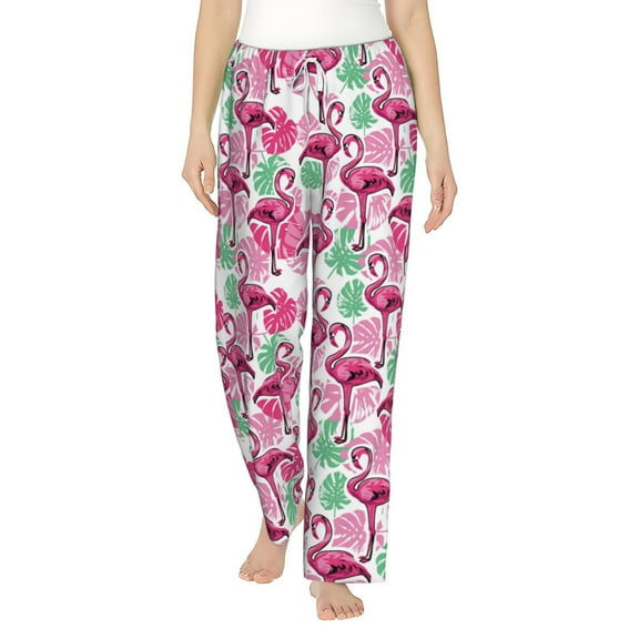 Uemuo Flamingo Pattern Women's Wide Leg Palazzo Lounge Pants with Pockets Light Weight Loose Comfy Casual Pajama Pants-Large