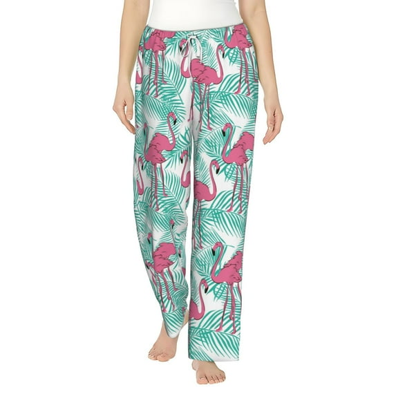 Uemuo Flamingo Pattern Women's Wide Leg Palazzo Lounge Pants with Pockets Light Weight Loose Comfy Casual Pajama Pants-Medium