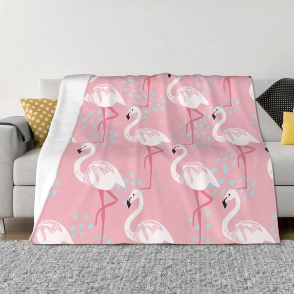 Uemuo Flamingo Printed Throw Blanket for Couch, Fluffy Fuzzy Blankets for Bed, Sofa, Cozy Flannel Faux Fur Blanket-50"x40"