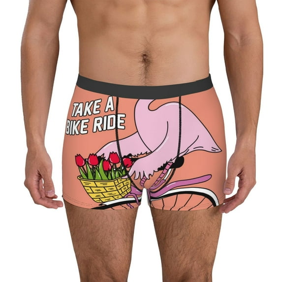 Uemuo Flamingo Riding a Bicycle Pattern Men's Boxer Briefs,Trunk Anti-Chafing,Comfortable, Durable, and Stylish Underwear-XX-Large