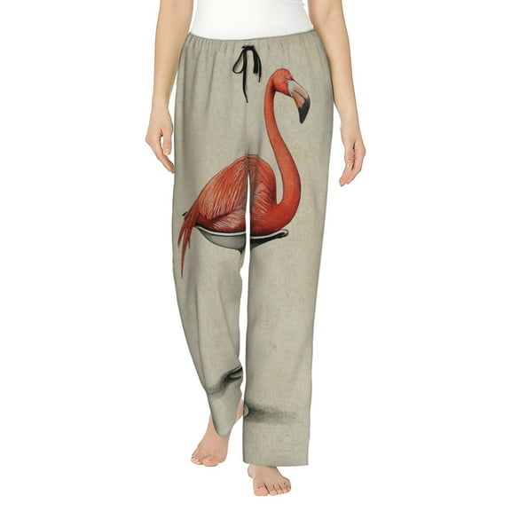 Uemuo Flamingo Sitting On Chair Pattern Women's Wide Leg Palazzo Lounge Pants with Pockets Light Weight Loose Comfy Casual Pajama Pants-Small