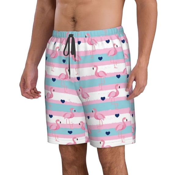 Uemuo Flamingo1 Pattern Men's Swim Trunks Hawaiian Beach Bathing Suit Swimsuits Beach Quick-Dry Shorts with Pockets-XX-Large