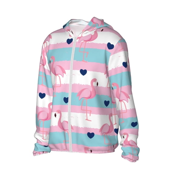 Uemuo Flamingo1 Pattern Women's Full Zip UPF 50+ Sun Protection Hoodie Jacket Long Sleeve Sun Shirt Hiking Outdoor Performance with Pockets-X-Large