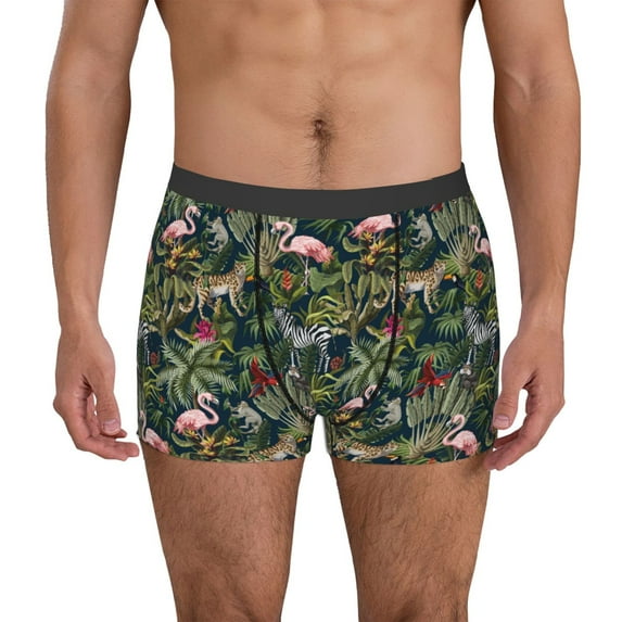 Uemuo Flamingos And Palm Leaves Pattern Men's Boxer Briefs,Trunk Anti-Chafing,Comfortable, Durable, and Stylish Underwear-Small