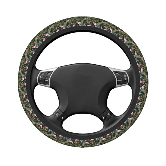 Uemuo Flamingos And Palm Leaves Printed Car Elastic Steering Wheel Cover - Universal Car Accessory for Diverse Cars Anti-Slip, and Comfortable- 15"
