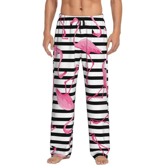 Uemuo Flamingos Pattern Men's Wide Leg Palazzo Lounge Pants with Pockets Light Weight Loose Comfy Casual Pajama Pants-Large