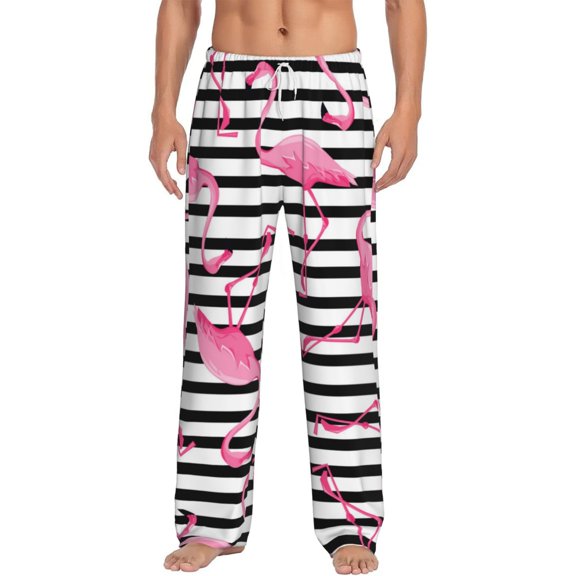 Uemuo Flamingos Pattern Men's Wide Leg Palazzo Lounge Pants with Pockets Light Weight Loose Comfy Casual Pajama Pants-Small