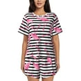 thumbnail image 1 of Uemuo Flamingos Pattern Women's Short-Sleeved Pajama, Button-Front Loungewear, 2-Piece Summer Sleepwear, Elastic Drawstring Shorts-Medium, 1 of 7
