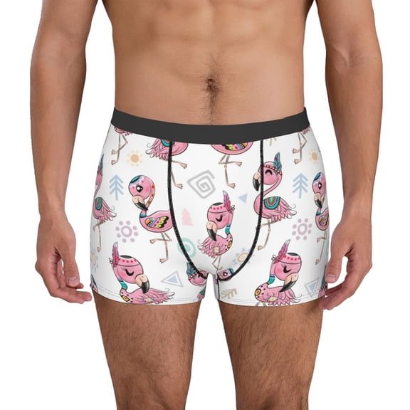 Uemuo Flamingos Tribal Pattern Men's Boxer Briefs,Trunk Anti-Chafing,Comfortable, Durable, and Stylish Underwear-XX-Large