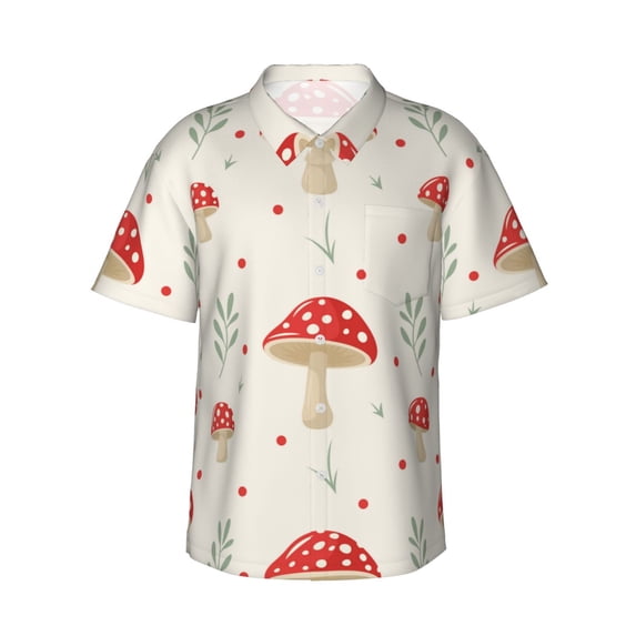 Uemuo Flat Mushrooms Printed Regular Fit Short Sleeve Casual Hawaiian Shirt for Men,Aloha shirt,Tropical shirt,Floral print shirt,Vacation Beach shirt-Medium