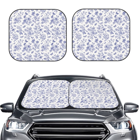 Uemuo Floral Butterfly Printed 2 PCS Car Windshield Sun Shade, Auto Sun Heat and UV Rays Blocker, Foldable Automotive Front Window Sunshade Protector