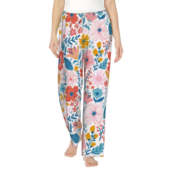 Uemuo Floral Ditsy Pattern Women's Wide Leg Palazzo Lounge Pants with Pockets Light Weight Loose Comfy Casual Pajama Pants-Small