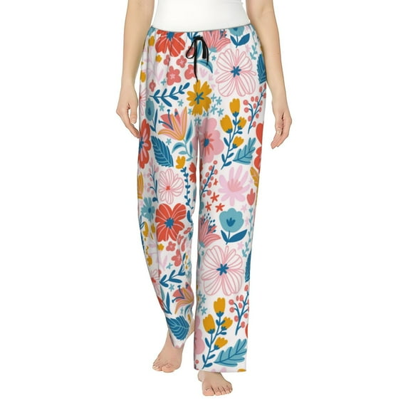 Uemuo Floral Ditsy Pattern Women's Wide Leg Palazzo Lounge Pants with Pockets Light Weight Loose Comfy Casual Pajama Pants-