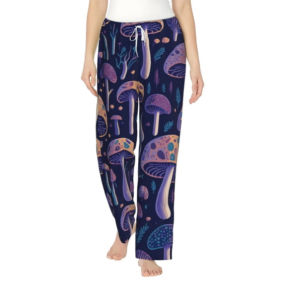 Uemuo Floral Hippie Mushrooms Pattern Women's Wide Leg Palazzo Lounge Pants with Pockets Light Weight Loose Comfy Casual Pajama Pants-XX-Large