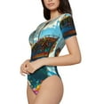 thumbnail image 1 of Uemuo Floral Ship On Ocean Pattern Women's One Piece Short Sleeve Swimsuit Rash Guard Surfing Modest Quick-drying Swimsuit Beach Essentials-X-Large, 1 of 9