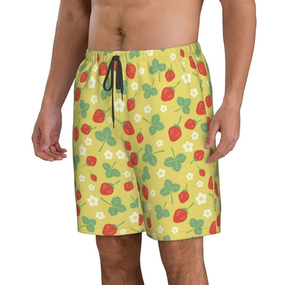 Uemuo Floral Strawberr Pattern Men's Swim Trunks Hawaiian Beach Bathing Suit Swimsuits Beach Quick-Dry Shorts with Pockets-XX-Large