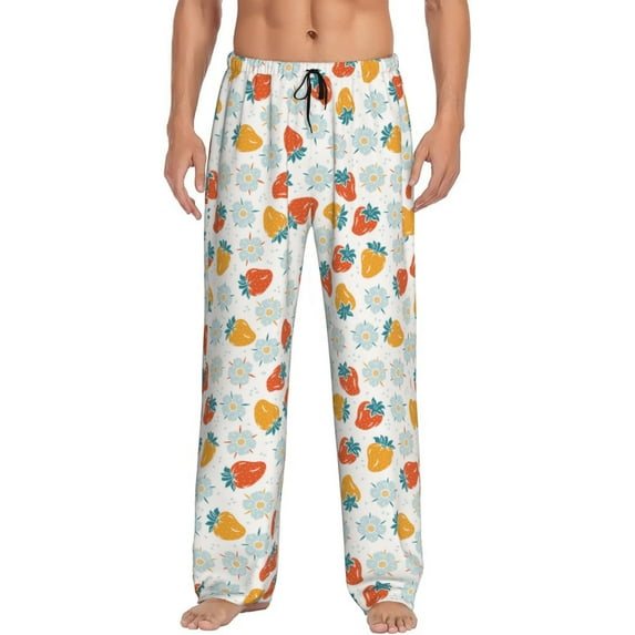 Uemuo Floral Strawberr Pattern Men's Wide Leg Palazzo Lounge Pants with Pockets Light Weight Loose Comfy Casual Pajama Pants-Small