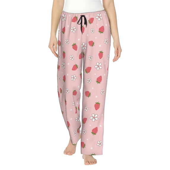 Uemuo Floral Strawberr Pattern Women's Wide Leg Palazzo Lounge Pants with Pockets Light Weight Loose Comfy Casual Pajama Pants-Small