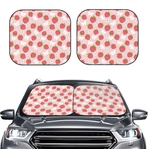 Uemuo Floral Strawberr Printed 2 PCS Car Windshield Sun Shade, Auto Sun Heat and UV Rays Blocker, Foldable Automotive Front Window Sunshade Protector