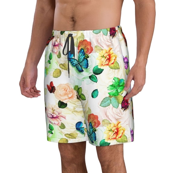 Uemuo Floral Vintage Pattern Men's Swim Trunks Hawaiian Beach Bathing Suit Swimsuits Beach Quick-Dry Shorts with Pockets-X-Large