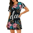 thumbnail image 1 of Uemuo Floral Welcome Sign Pattern Women’s Nightdress – Casual Sleep Shirt, Soft Relaxed Fit Short-Sleeved Cotton Sleepwear for Home, Bedtime, and Lounging, 1 of 6