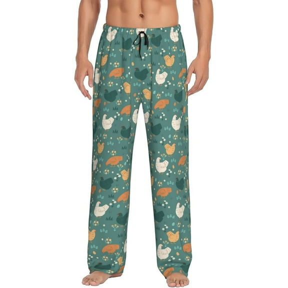 Uemuo Flowe Rooster Pattern Men's Wide Leg Palazzo Lounge Pants with Pockets Light Weight Loose Comfy Casual Pajama Pants-Medium