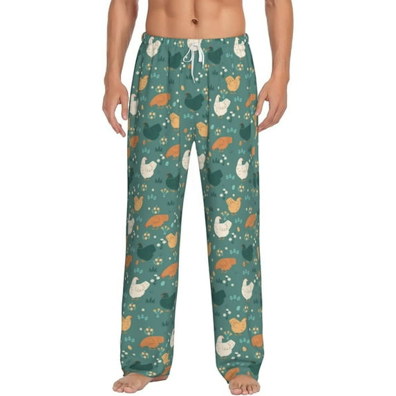 Uemuo Flowe Rooster Pattern Men's Wide Leg Palazzo Lounge Pants with Pockets Light Weight Loose Comfy Casual Pajama Pants-Small