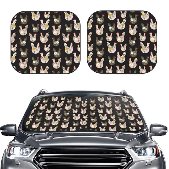 Uemuo Flowe Rooster Printed 2 PCS Car Windshield Sun Shade, Auto Sun Heat and UV Rays Blocker, Foldable Automotive Front Window Sunshade Protector