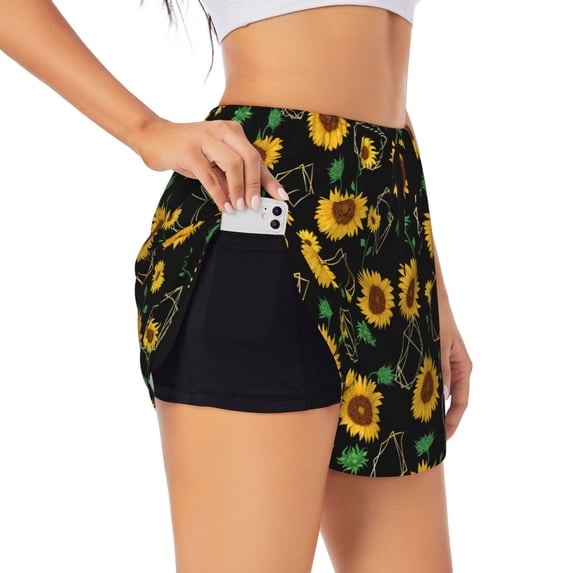 Uemuo Sunflowers3 Pattern Women's Athletic Shorts High Waisted Running Shorts with Liner Pockets Gym Elastic Workout Shorts-Large
