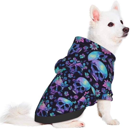 Uemuo Flower Blue Skull for Winter Dog Hoodie Sweatshirts with Pockets Warm Dog Clothes for Small Dogs Chihuahua-X-Large
