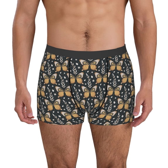 Uemuo Flower Butterfly Pattern Men's Boxer Briefs,Trunk Anti-Chafing,Comfortable, Durable, and Stylish Underwear-Large