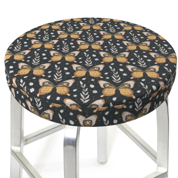 Uemuo Flower Butterfly Pattern Round Bar Stool Seat Covers Washable Stool Cushion Slipcover Elastic Bar Chair Covers-13 inch