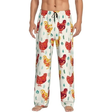 Uemuo Flower Chicken Pattern Men's Wide Leg Palazzo Lounge Pants with Pockets Light Weight Loose Comfy Casual Pajama Pants-Small
