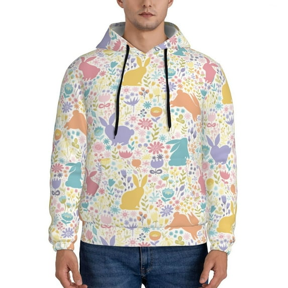 Uemuo Flower Color Rabbit Pattern Men's Hoodie - Casual Pullover Hoodie with Kangaroo Pocket, Stylish Hooded Sweatshirt for Everyday Wear-4X-Large