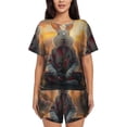 thumbnail image 1 of Uemuo Flower Meditating Rabbit Pattern Women's Short-Sleeved Pajama, Button-Front Loungewear, 2-Piece Summer Sleepwear, Elastic Drawstring Shorts-X-Large, 1 of 7