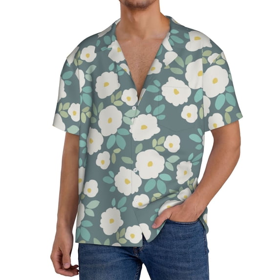 Uemuo Flower Pattern Cotton Linen Short Sleeve Shirts,Casual Lightweight Button Down Shirts,Vacation Beach Summer Tops-